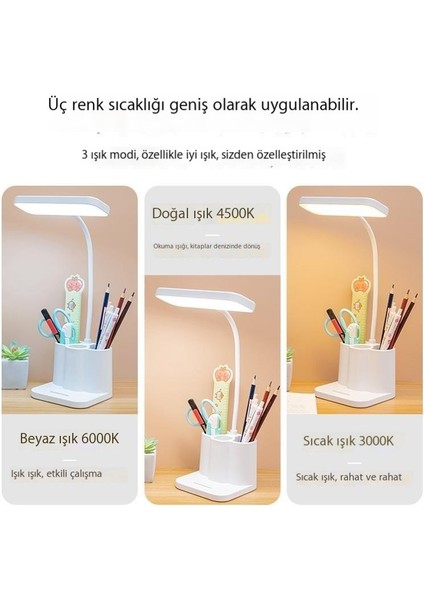 [şarj Edilebilir 3600 Mah] Kablo + Şarj Kafası Masa Lambası Kalem Tutucu Lambası (Yurt Dışından)