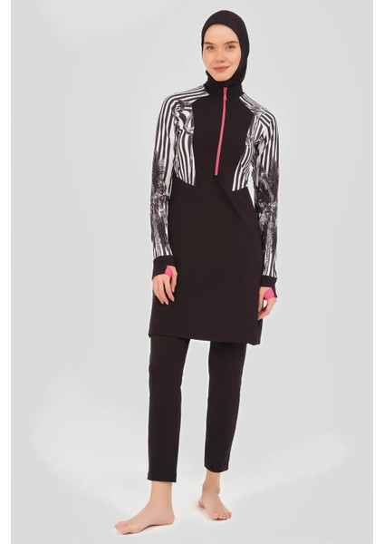 Parmak Geçmeli Yarım Fermuarlı Likralı Mayo Kumaşı Kadın Spor Tesettür Mayo 24616 fiyatları