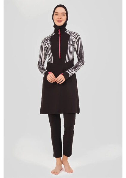 Parmak Geçmeli Yarım Fermuarlı Likralı Mayo Kumaşı Kadın Spor Tesettür Mayo 24616 fırsatları