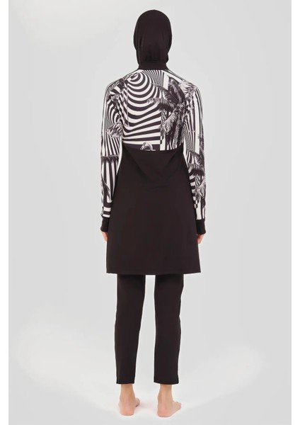 Parmak Geçmeli Yarım Fermuarlı Likralı Mayo Kumaşı Kadın Spor Tesettür Mayo 24616 indirimleri