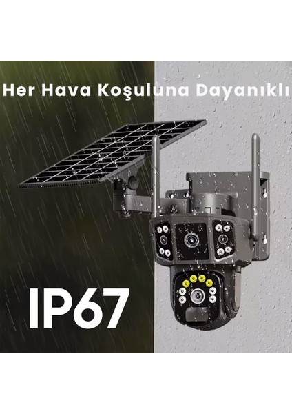 4K, Solar Panelli Kamera,  Çift Lens, 10X Zoom, SIM Kart Destekli, IP Kamera, Kablosuz 4G Güneş Enerjili Kamera