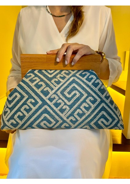 Bahram - Ahşap Burslu Kumaş Portföy Çanta, Clutch, El Çantası fiyatları