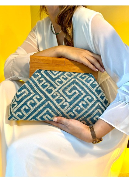 Bahram - Ahşap Burslu Kumaş Portföy Çanta, Clutch, El Çantası modelleri