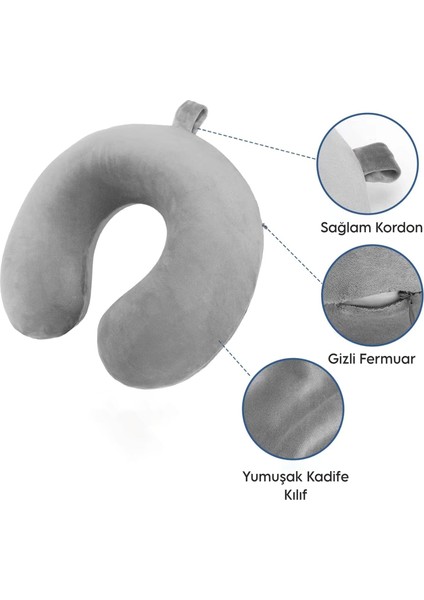 Visco Ortopedik Seyahat Boyun Yastığı Gri