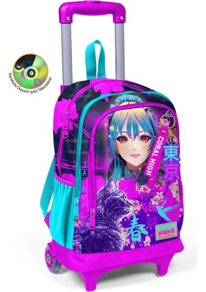Kids Mor Pembe Anime Kedi Desenli Üç Bölmeli Çekçekli Okul 3'lü Çanta Seti 3SET23953 fırsatları