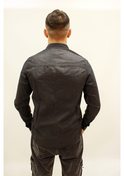 Caz 2701 Black Stone Çift Cep Çıtçıtlı Denim Erkek Kot Gömlek Füme indirimleri