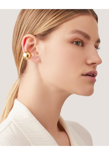 Oval Tombik Halka Model Altın Kaplama Gold Renkli Earcuff Kıkırdak Küpesi