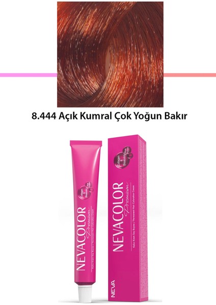 Premium 8.444 Açık Kumral Çok Yoğun Bakır - Kalıcı Krem Saç Boyası 50 G Tüp