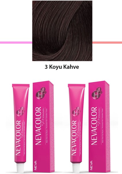 2 Li Set Premium 3 Koyu Kahve - Kalıcı Krem Saç Boyası 2 X 50 G Tüp