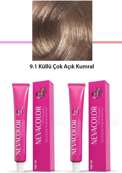 2 Li Set Premium 9.1 Küllü Çok Açık Kumral - Kalıcı Krem Saç Boyası 2 X 50 G Tüp