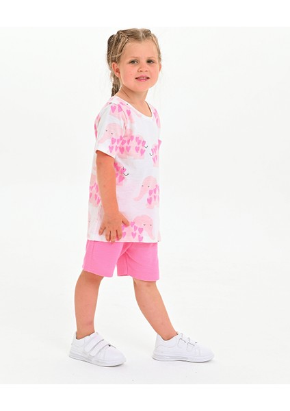 Kız Bebek Waffle Kalp Desenli Şortlu Takım 1-4 Yaş Pembe modelleri