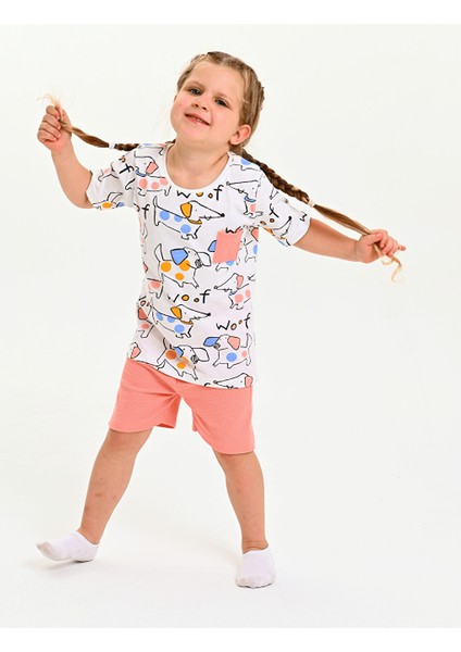Kız Bebek Waffle Desenli Şortlu Takım 1-4 Yaş Somon