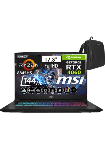 Msı Katana A17 Aı Amd Ryzen 7-8845HS 24GB Ddr5 512GB SSD 8GB/RTX4060 Freedos 17.3" 144 Hz Fhd IPS Taşınabilir Bilgisayar B8VF-855XTRW01+WEBLEGELSINÇANTA