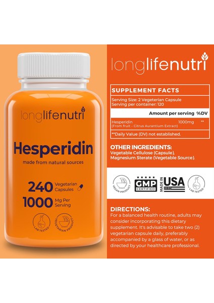 Hesperidin 1000 Mg 240 Kapsul 4 Month Supply Supports Cardiovascular Health Blood Pressure Circulation Immune Support Potent Antioxidant Vascular Function fiyatları