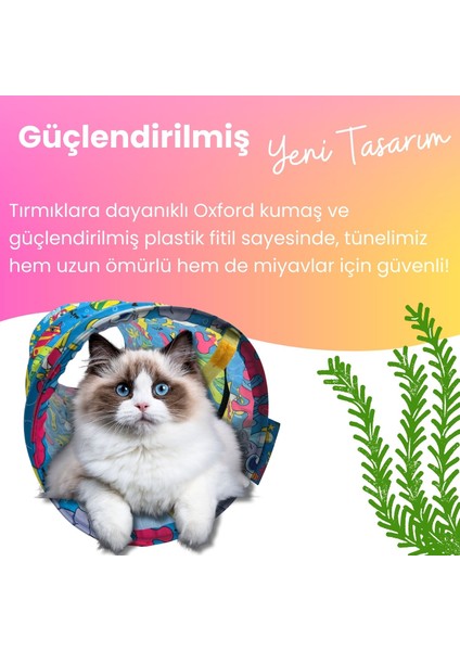 Aqua Temalı Kedi Tüneli 60 cm Oxford Kumaşlı Dayanıklı Evcil Hayvan Oyun Tüneli