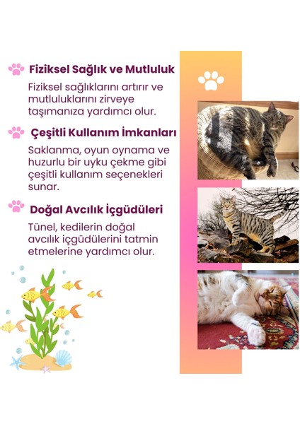 Aqua Temalı Kedi Tüneli 60 cm Oxford Kumaşlı Dayanıklı Evcil Hayvan Oyun Tüneli