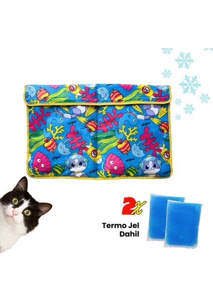 Serinletici Kedi Minderi 60X40 cm 2 Termo Jel, Dayanıklı Kumaş, Katlanabilir, Taşınabilir Kedi Yatağı