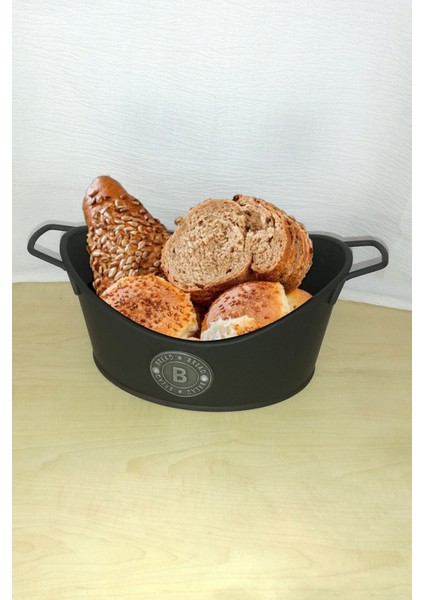 Siyah Kaplama Masaüstü Ekmeklik (Bread) Büyük Boy 16.5X30 cm Kaplama Ekmek Sepeti