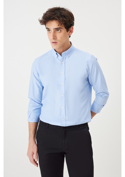 2'li Pamuklu Kolay Ütülenebliir Slim Fit Dar Kesim Düğmeli Yaka Oxford Gömlek Paketi