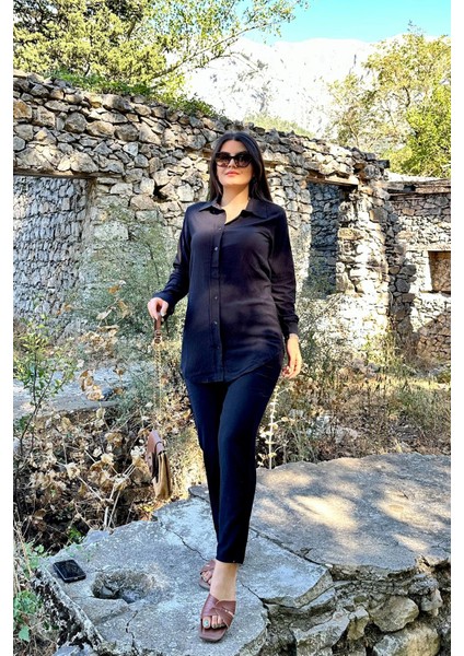 Siyah Renk Cep Detaylı Gömlekli Alt Üst Takım