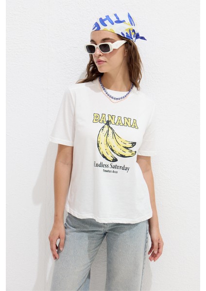 Dikiş Detaylı Baskılı T-Shirt Banana