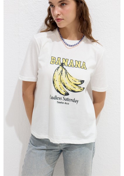 Dikiş Detaylı Baskılı T-Shirt Banana