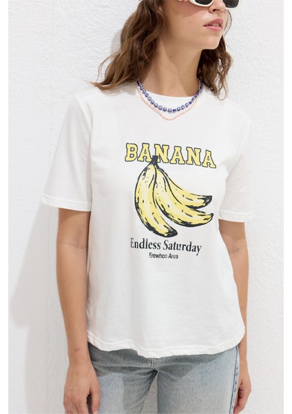 Dikiş Detaylı Baskılı T-Shirt Banana