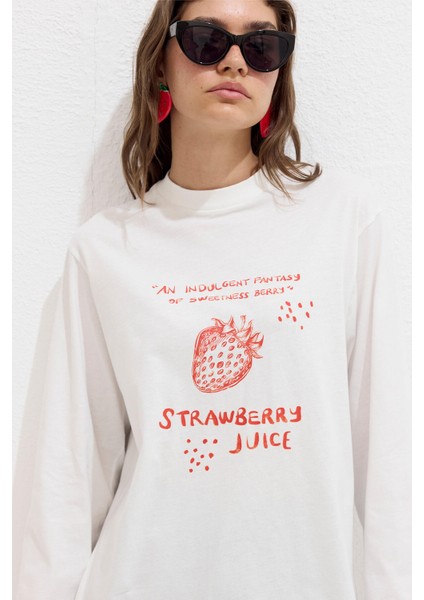 Baskılı Uzun Kollu T-Shirt Strawberry