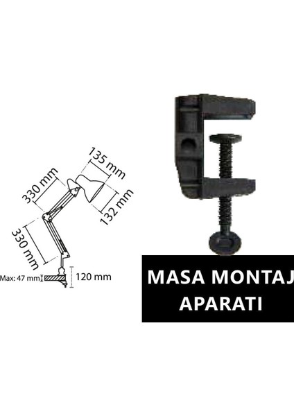 Ultra Kaliteli, Metal Kasa, Modern Tasarım Mengeneli Portatif, Masaya Monte Edilir Çalışma Lambası