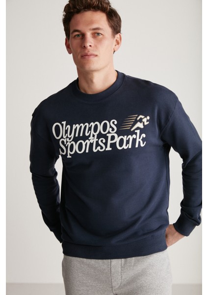 Darian Erkek Sport Baskılı içi Polarsız Mevsimlik Lacivert Sweatshirt