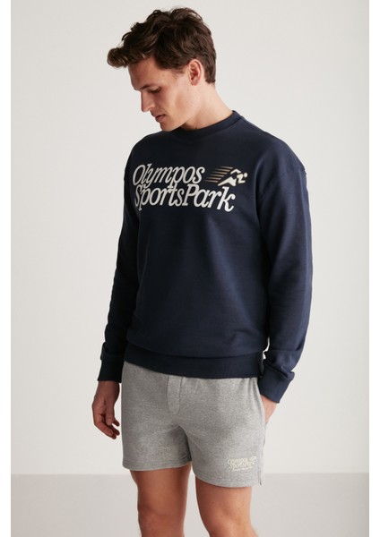 Darian Erkek Sport Baskılı içi Polarsız Mevsimlik Lacivert Sweatshirt