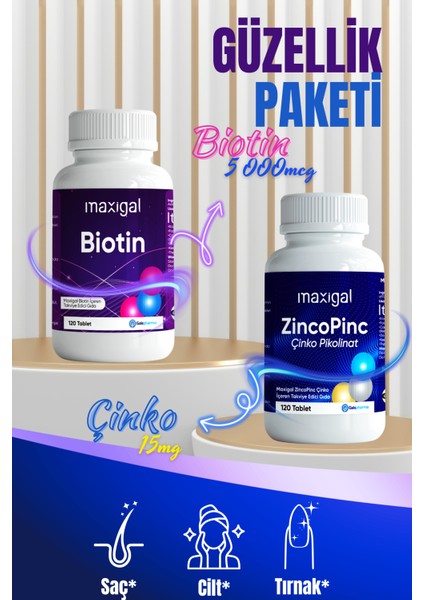 Biotin 5000MCG + Çinko 15MG Avantajlı Güzellik Paketi