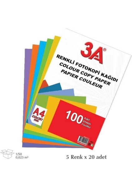 Renkli A4 Kağıdı 5 Renk 100'LÜ Paket