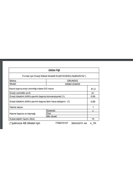 Grundıg Gebd 12302 W Fırın Buhar Destekli Ankastre Fırın Beyaz modelleri