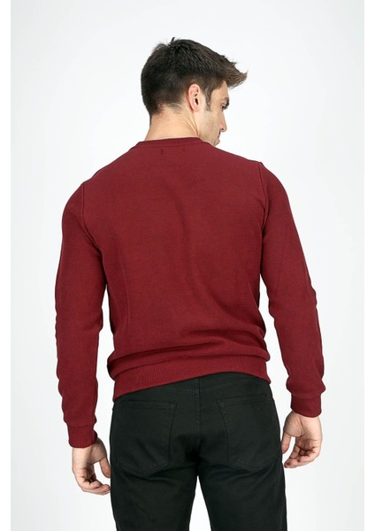 Newdwade Erkek O Yaka Sweatshirt Bordo