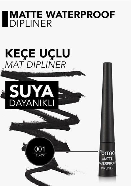 Matte Yoğun Renk Veren Suya Dayanıklı Mat Eyeliner (001 Black) 8690604536481