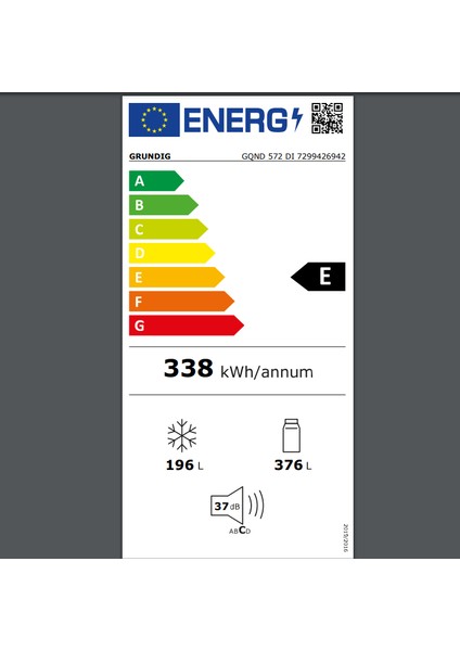 Gqnd 572 Dı E Enerji Sınıfı 572 Lt No Frost Buzdolabı