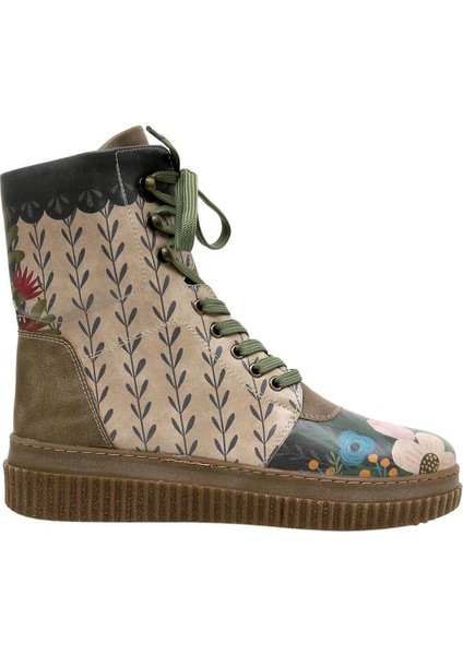 Kadın Vegan Deri Haki Uzun Bot - Bear and Flowers Tasarım fırsatları