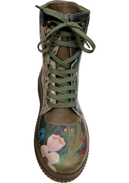 Kadın Vegan Deri Haki Uzun Bot - Bear and Flowers Tasarım indirimleri