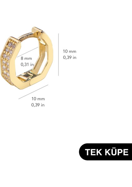 14 Ayar Taşlı Tek Altıgen Minik Halka Altın Küpe 0,76 gr