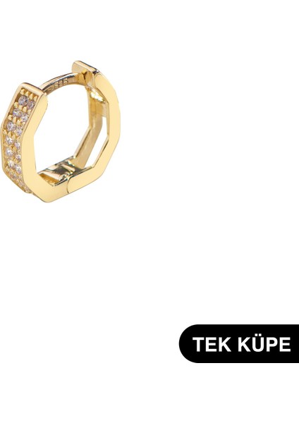 14 Ayar Taşlı Tek Altıgen Minik Halka Altın Küpe 0,76 gr