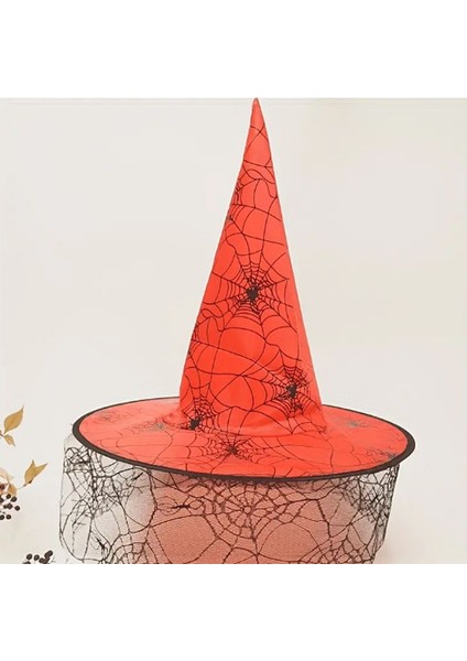 Halloween Sarkan Dantelli Cadı Şapkası Yetişkin Kırmızı Renk 1 Adet 40 cm fiyatları