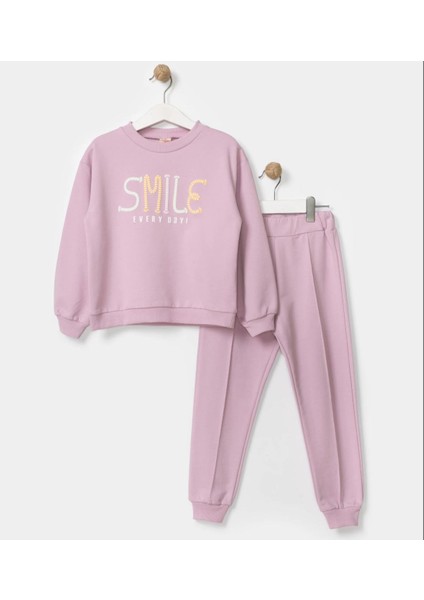 Smile Kabartma Baskılı Kız Çocuk Eşofman Takım ( 4-7 Yaş )