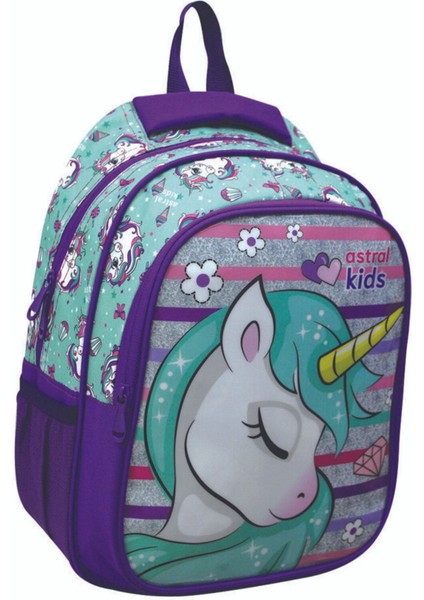 Kids Ilkokul Çantası Beslenmeli Cartoon Unicorn Yeşil 04365 3656