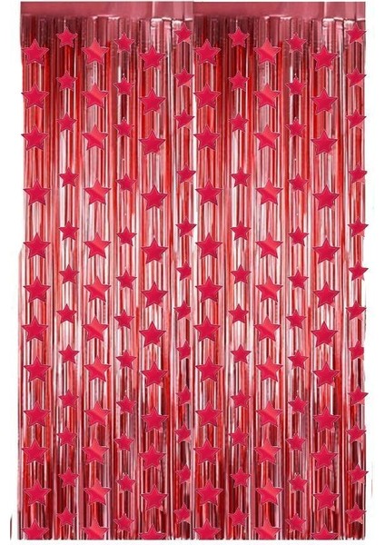 Kırmızı Renk Yıldızlı Kapı Perdesi Folyo Dekor Süsü1 x 2 mt