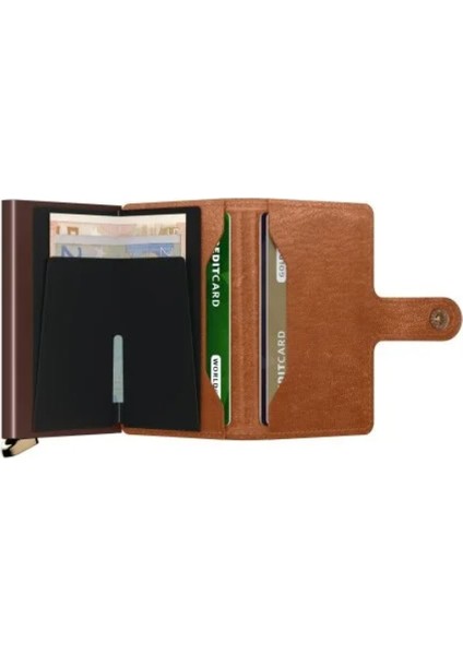 Premium Miniwallet Emboss Lines Cognac Orijinal Avrupa Deri Cüzdan