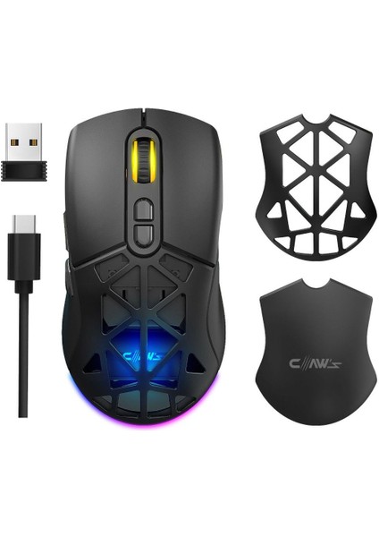 Nexus Air V1 Kablosuz 10000 Dpi Pixart PMW3325 Sensör Makro Yazılımlı & Değiştirilebilir Kapaklı RGB Kablosuz Gaming Mouse - Siyah (2.4 GHz Kablosuz + BT5.1 + Type-C ile Kullanım Desteği)