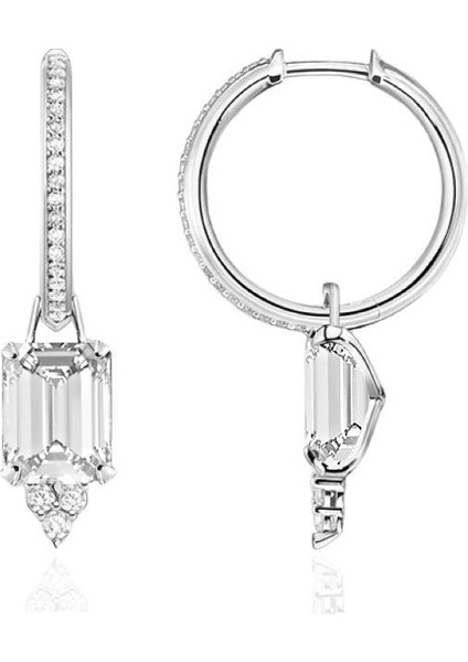 Pırlanta Zirkon Sallantılı Yarımtur Halka Kadın Gümüş Küpe 17 mm