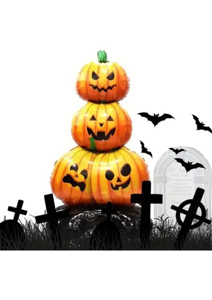 Halloween Üç Katlı Ayaklı Balkabağı Ağacı Folyo Balon 61X110 cm 1 Adet