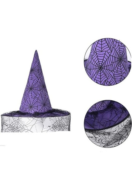 Halloween Sarkan Dantelli Cadı Şapkası Yetişkin Mor Renk 1 Adet 40 cm fiyatları